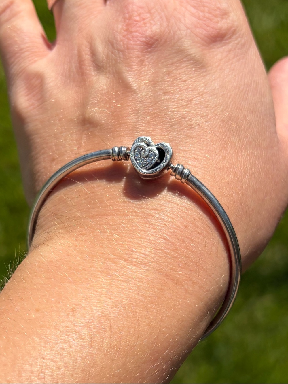 Pandora Moments Entwined Infinite Hearts Clasp Bangle in Sterling Silver & CZs